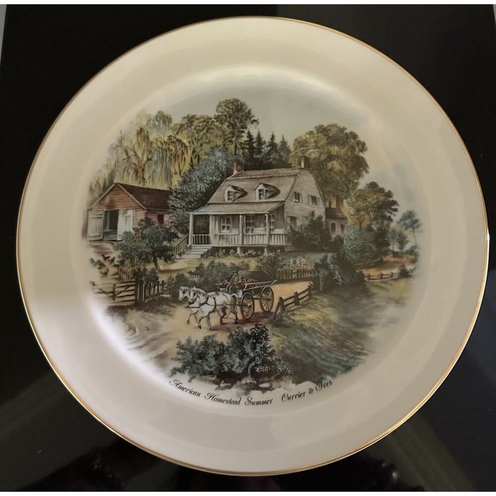Currier and Ives Franciscan Plate Summer American Homestead Cottage Vintage 1987